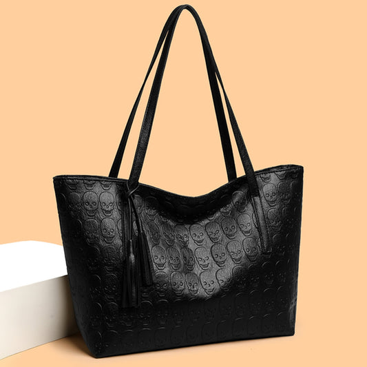 Skeleton Pattern Leather Tote Bag