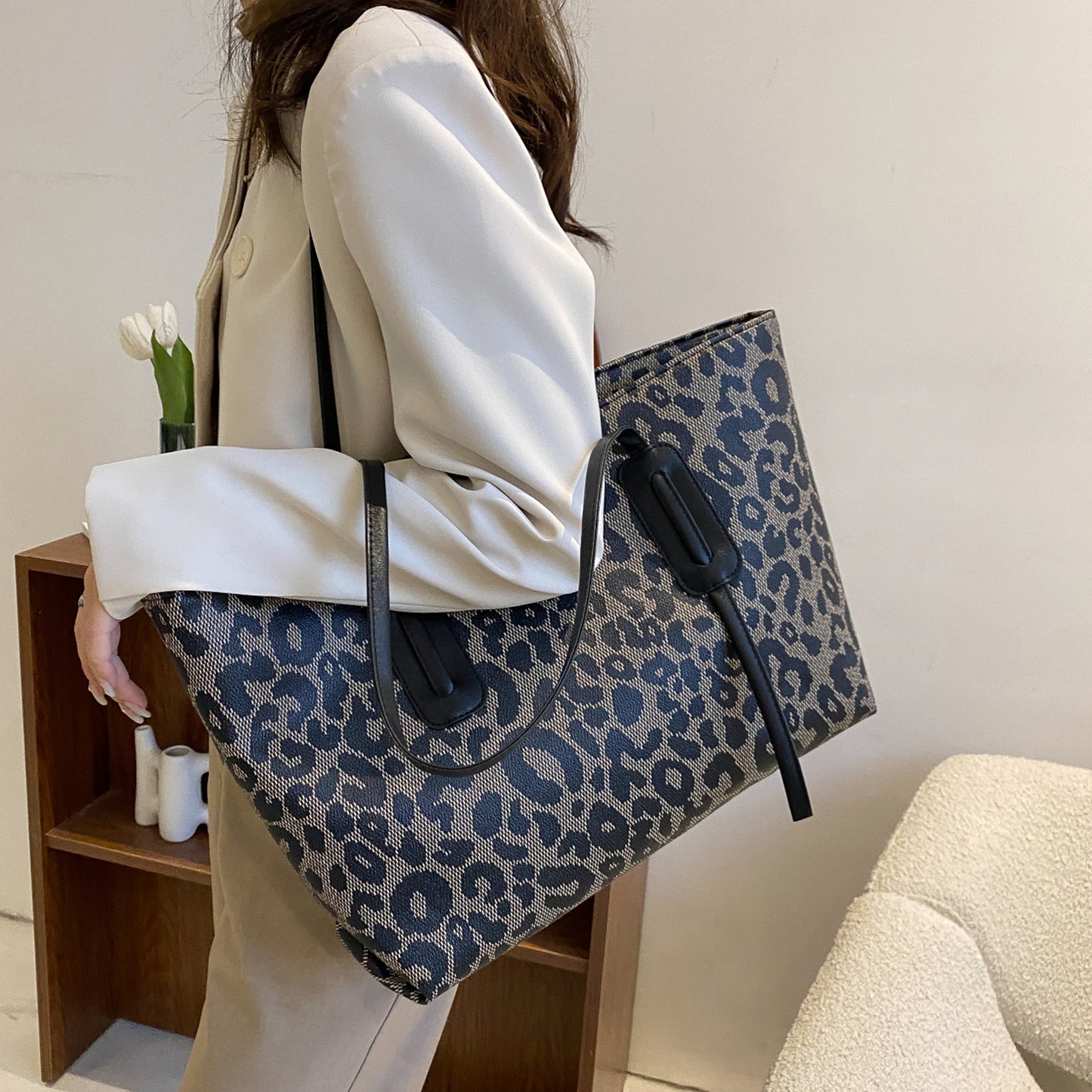 Leather Leopard Tote Bag